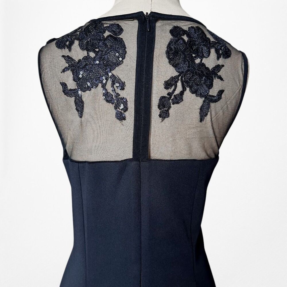 Vintage Y2K Tahari Navy Blue Bodycon Floral Mesh Sequin Cocktail Dress Size M - Picture 9 of 11